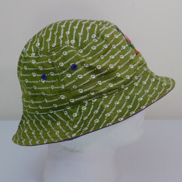 Monster dot com All Over Print Bucket Hat OSFA Green Embroidered Promo - Picture 3 of 8